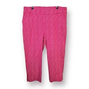 Chicos Size 16 Barbiecore Pink Patterned Perfect Stretch Cropped Capri Pants